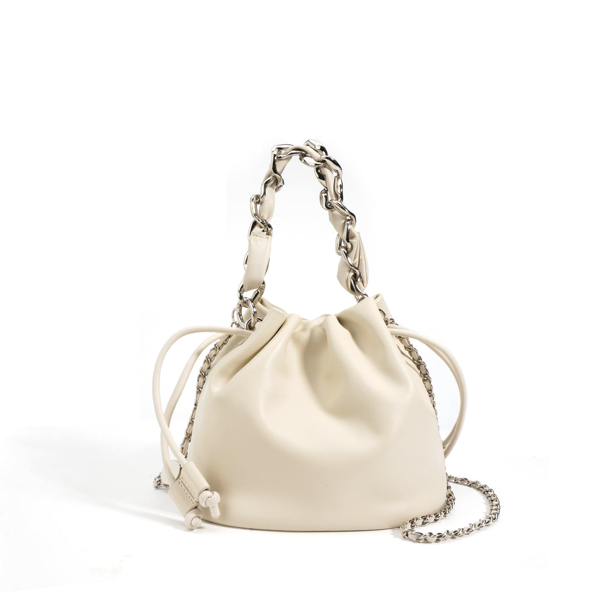 Women's Leather Drawstring Crossbody Bucket Bag