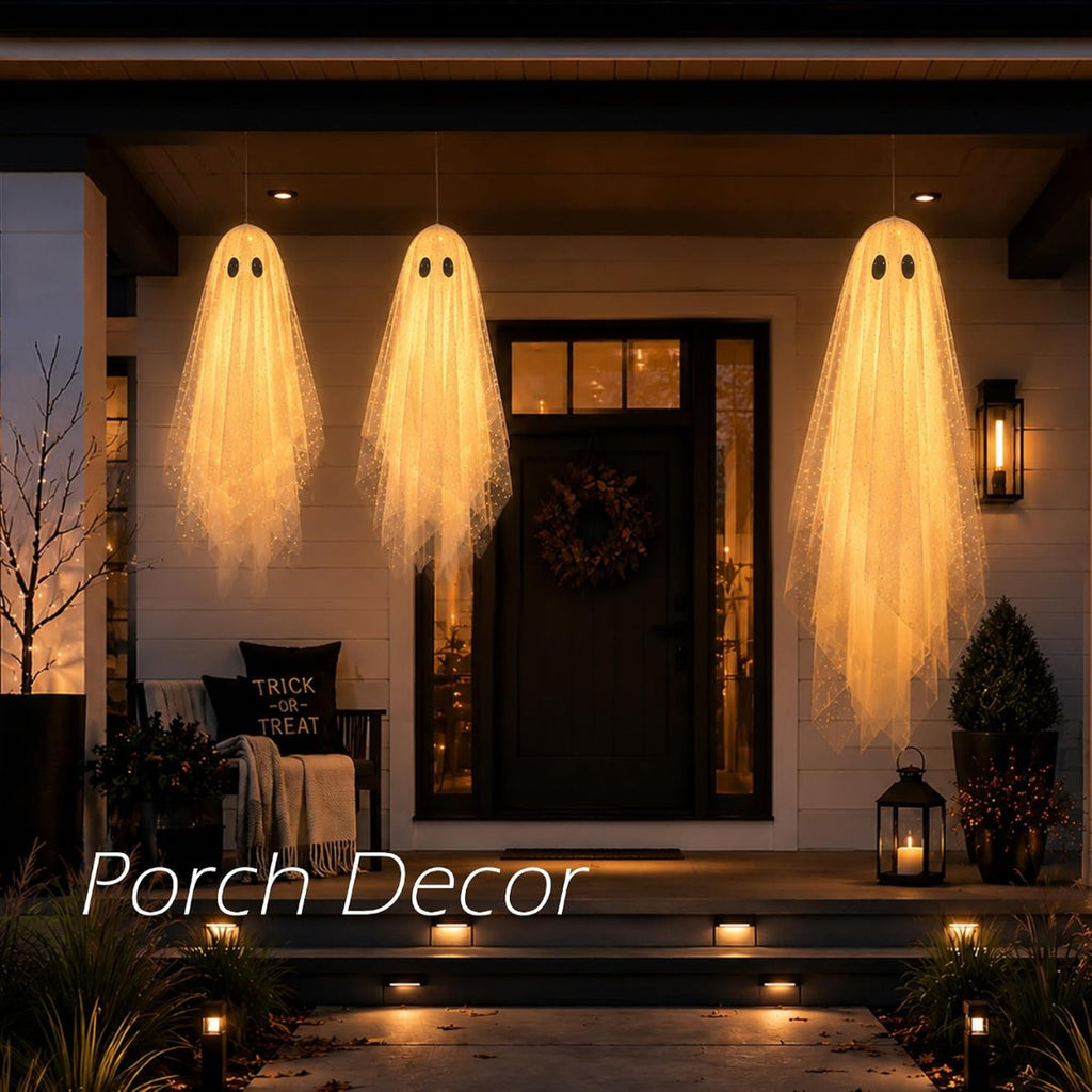 Halloween Hanging Ghost Decorations with Lights - Set of 3