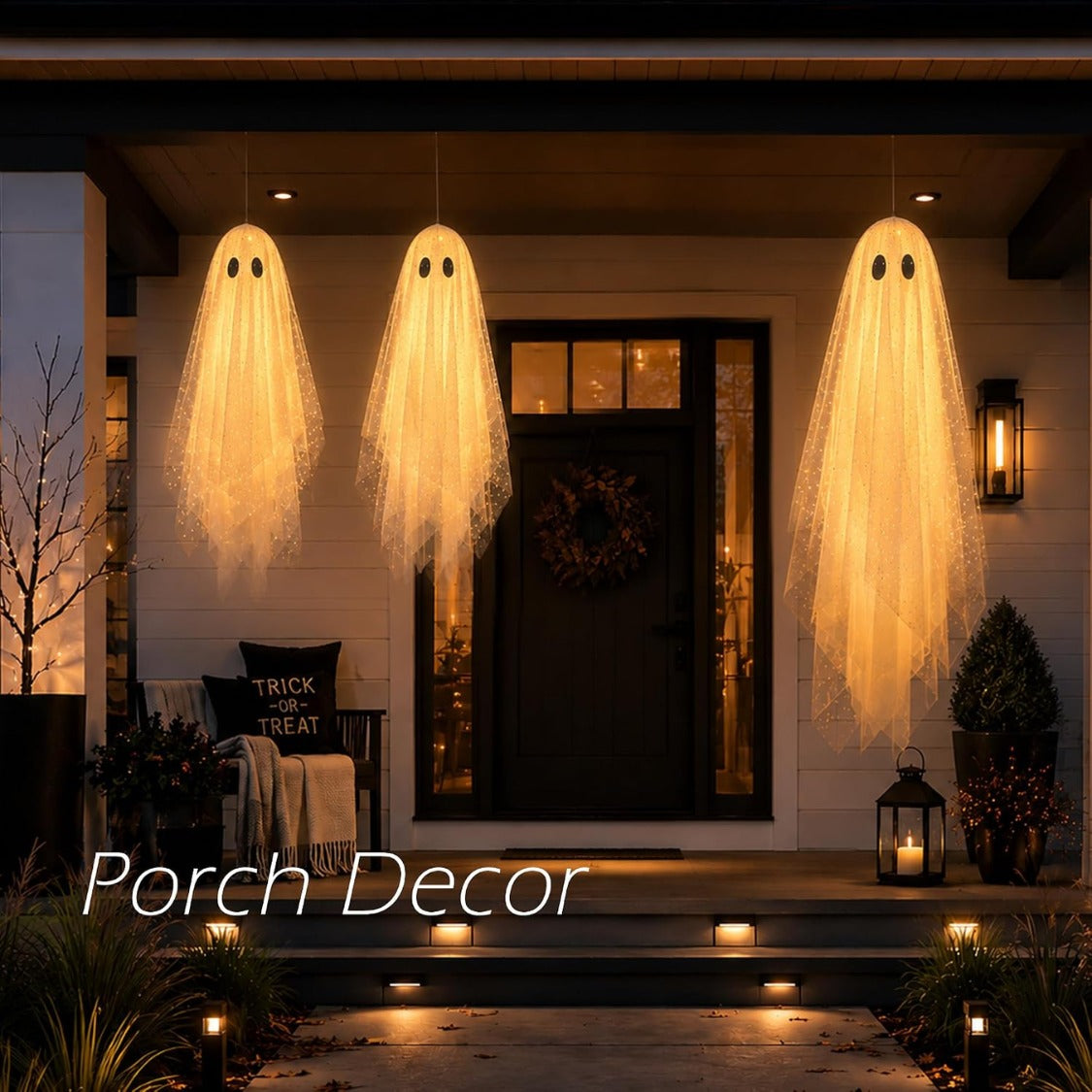 Halloween Hanging Ghost Decorations with Lights - Set of 3