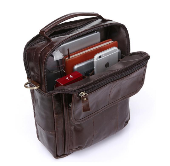 Men's Shoulder Bag in Top Layer Cowhide Leather