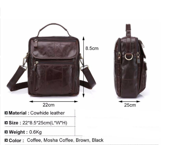 Men's Shoulder Bag in Top Layer Cowhide Leather